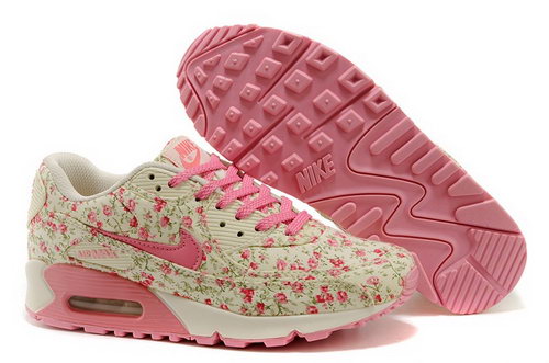 Nike Air Max 90 Womenss Running Shoes Flower Baby Pink Gray Outlet